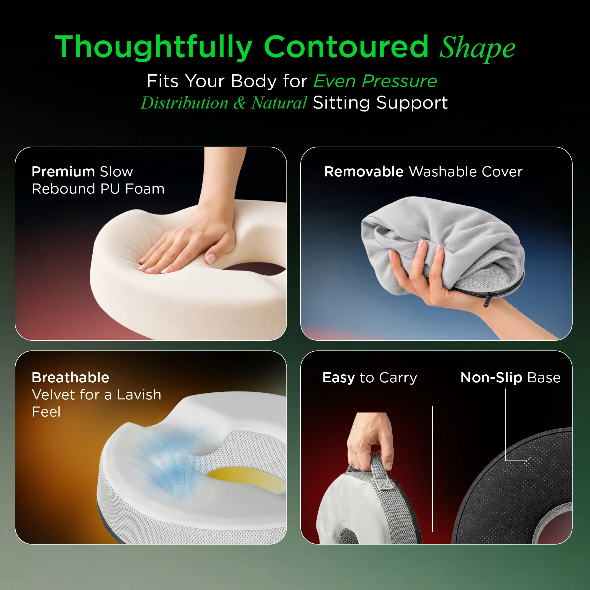 Dr Trust USA 3208 Orthopedic Donut Pillow for Tailbone Pain Relief Ergonomic Ring Cushion Seat for Piles, Hemorrhoids, Postpartum Recovery & Coccyx Support Sitting Cushion for Office Chair, Car & Wheelchair - Image 4
