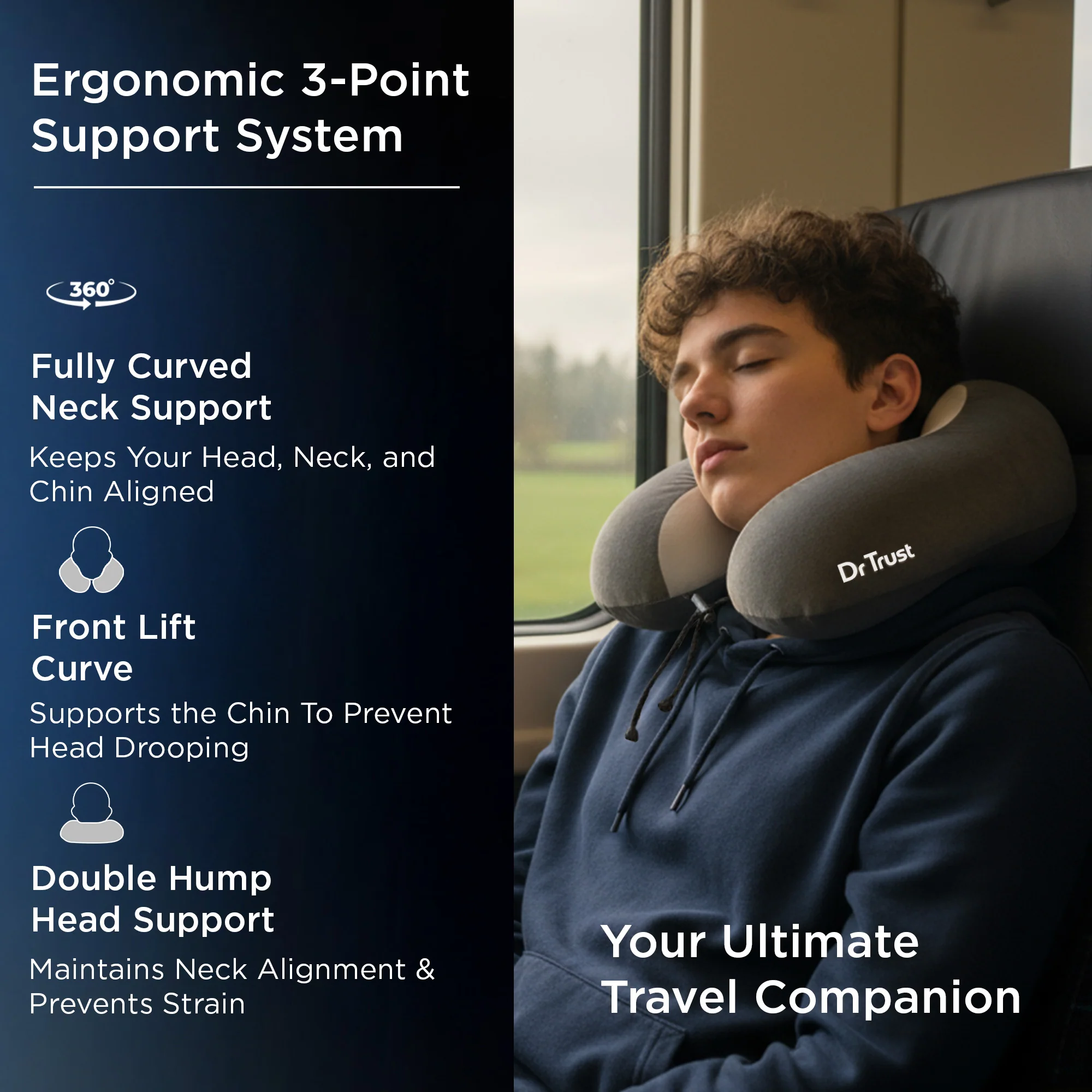 Dr Trust USA 3209 Travel Pillow for Neck & Head Support Soft Memory Foam Travelling Pillow for Comfortable Sleeping in Airplane, Train, and Car, Lightweight, Carry Bag Included - Image 2