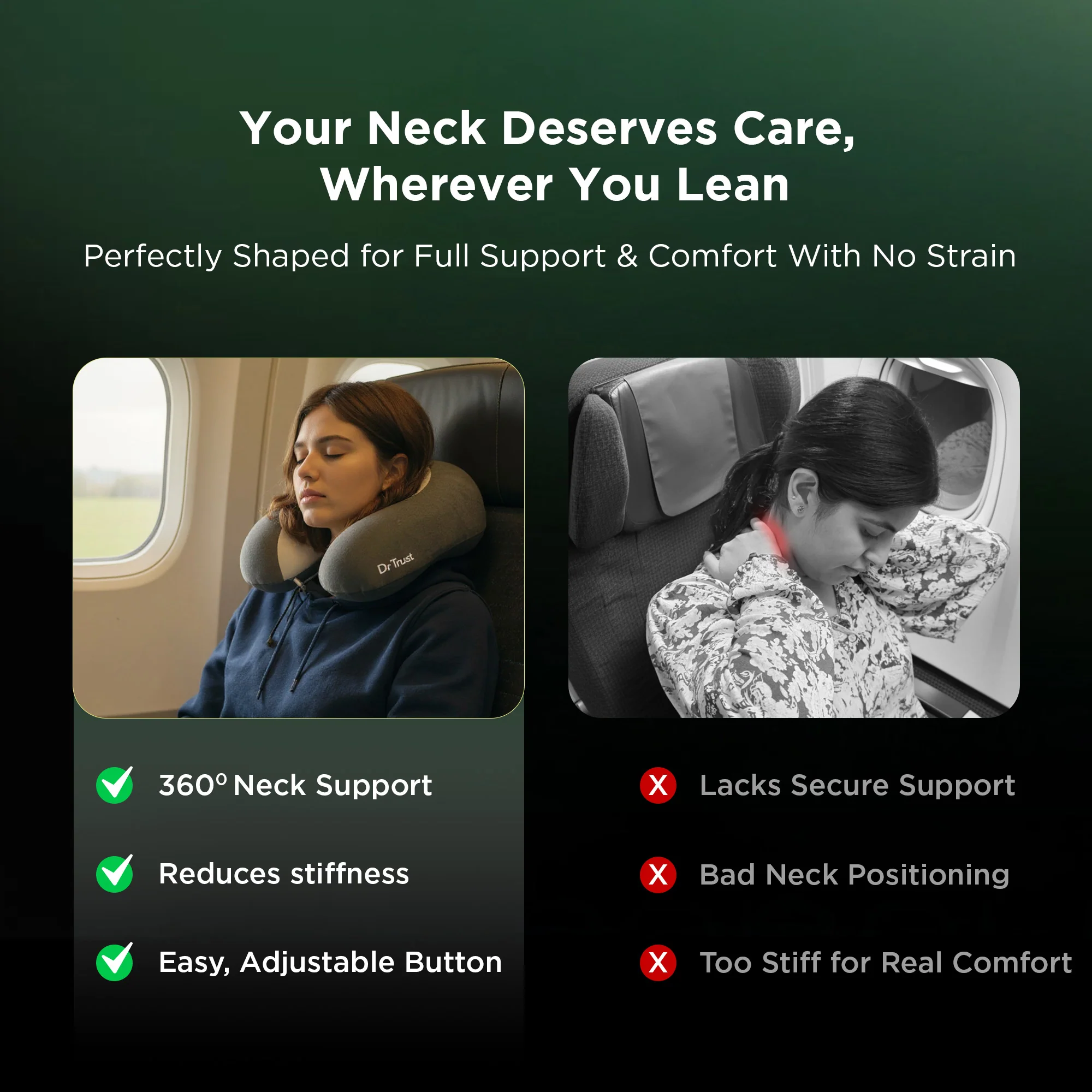 Dr Trust USA 3209 Travel Pillow for Neck & Head Support Soft Memory Foam Travelling Pillow for Comfortable Sleeping in Airplane, Train, and Car, Lightweight, Carry Bag Included - Image 3