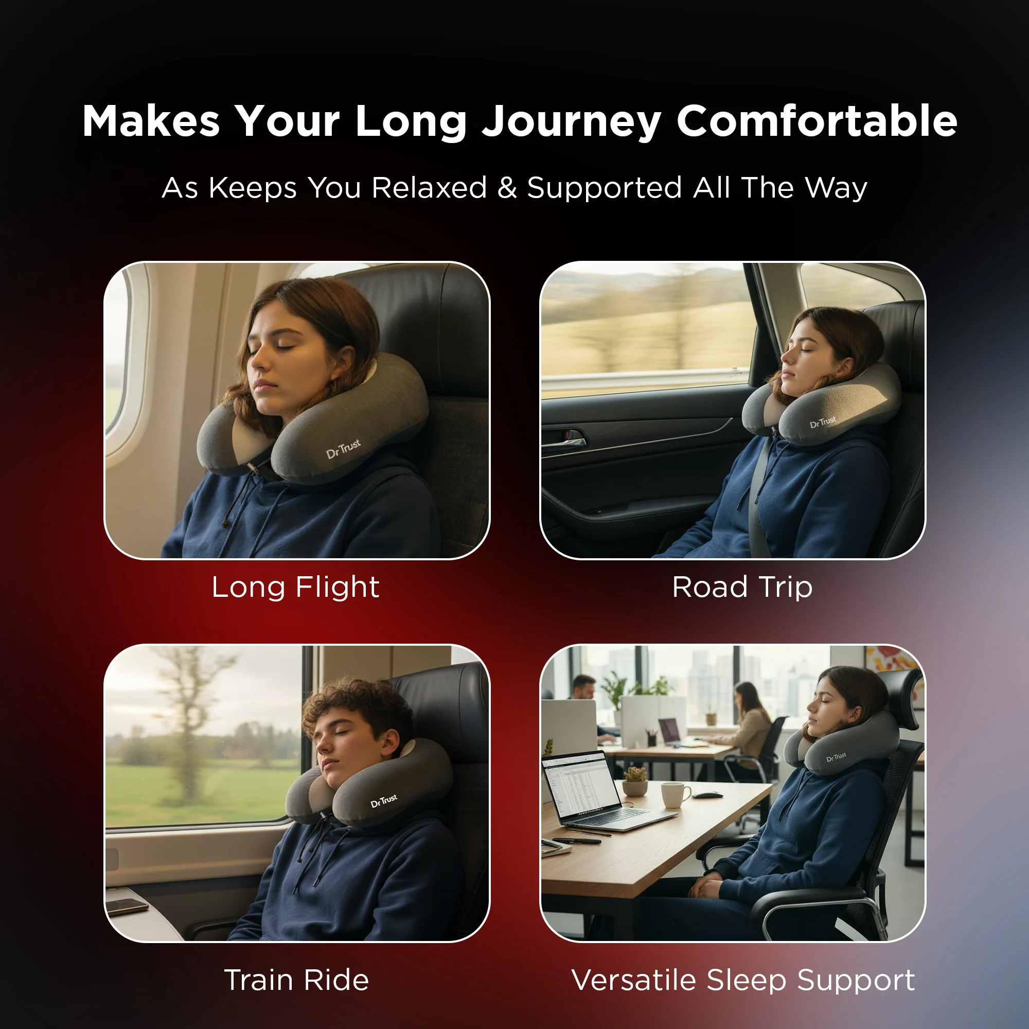 Dr Trust USA 3209 Travel Pillow for Neck & Head Support Soft Memory Foam Travelling Pillow for Comfortable Sleeping in Airplane, Train, and Car, Lightweight, Carry Bag Included - Image 4