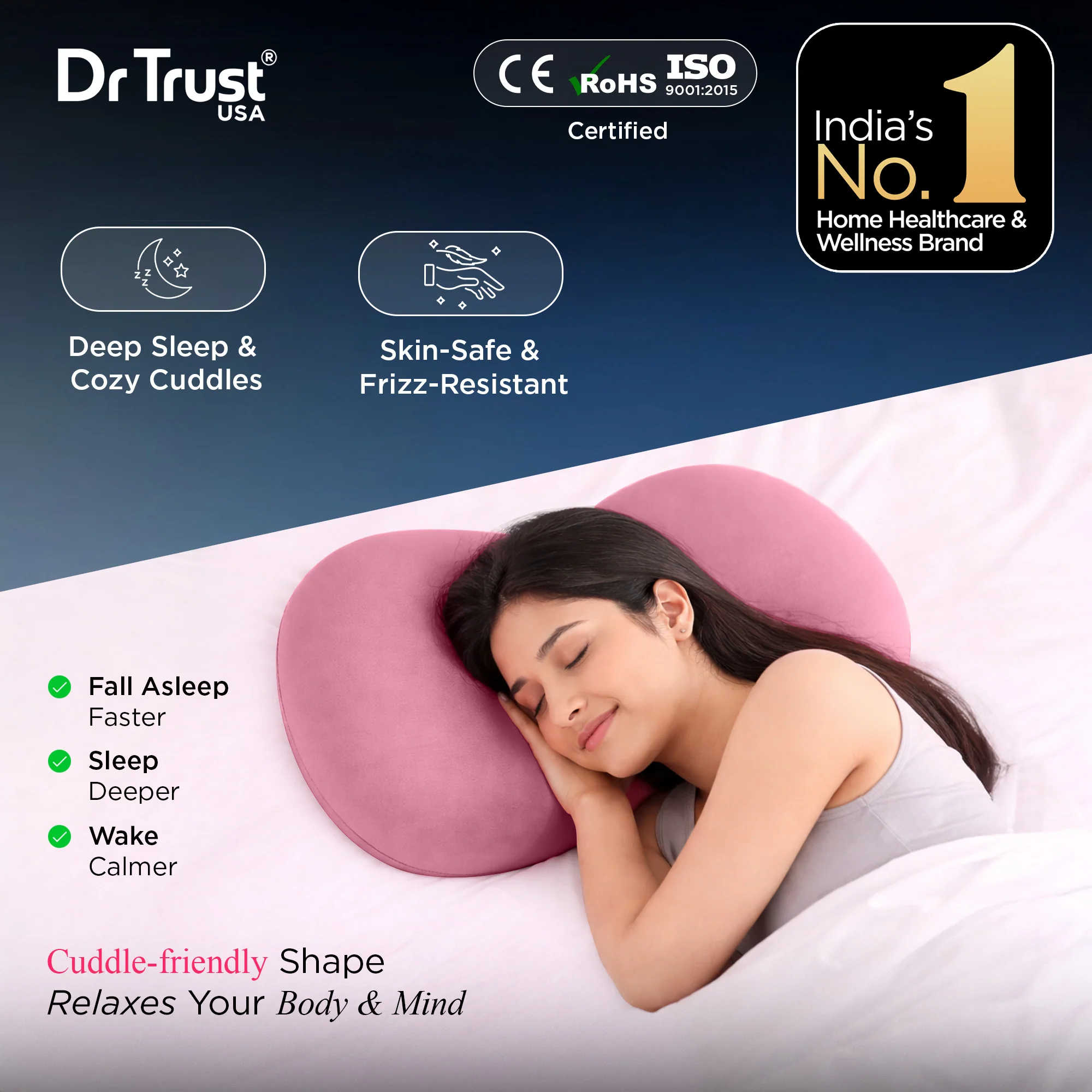 Dr Trust USA 3210 Cuddlee Cuddle Pillow for Cozy Comfort, Deep Sleep, Lounging & Curved Memory Foam Hugging for Side Sleepers, Neck & Shoulder Support, Breathable Soft Fabric Snuggles Pillow for Relaxation - Image 2