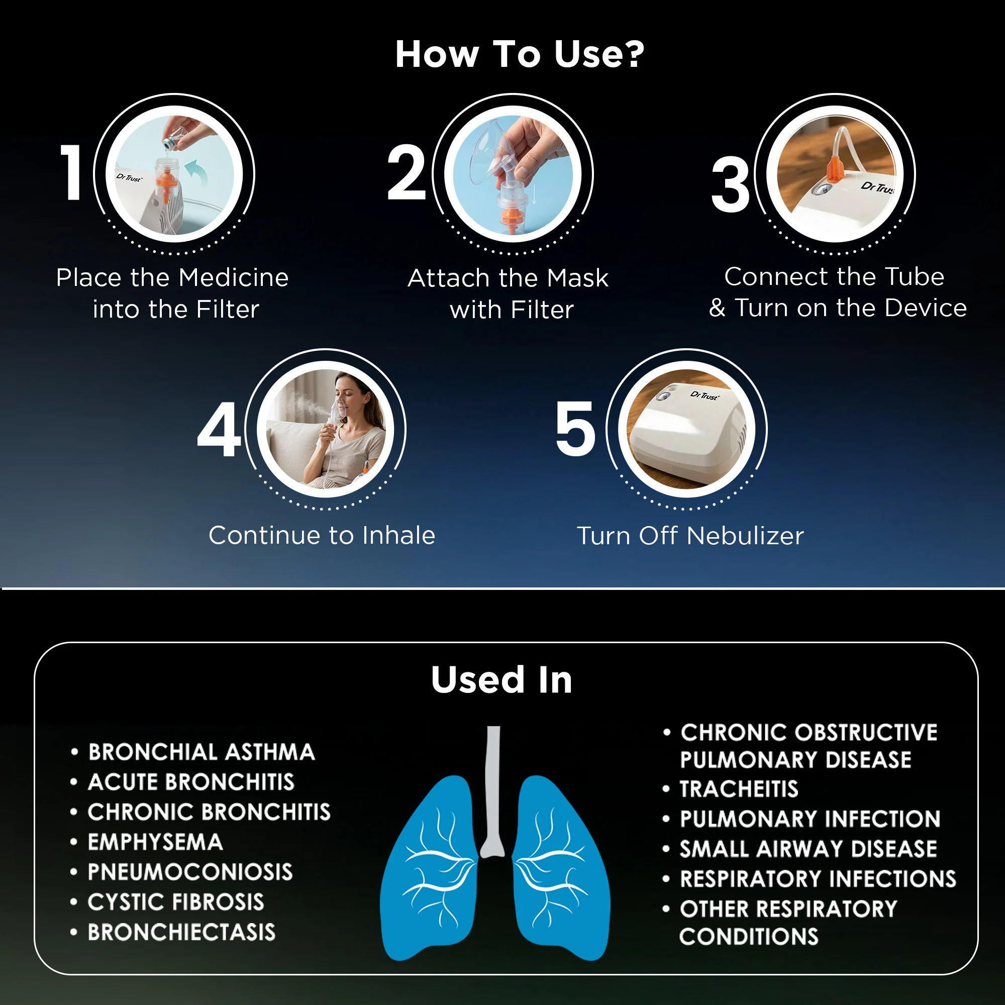 Dr Trust USA 417 AeroCare® Piston Compressor Nebulizer Machine for Adults & Kids Fast & Efficient Nebulization Kit Included Powerful Motor Low Noise - Image 4