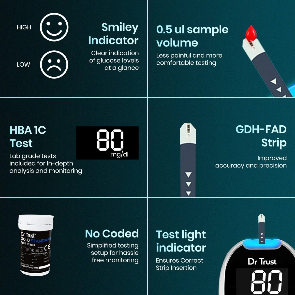 Dr Trust USA Gold Standard Glucosure Glucometer 9001 (10 Strips) - Image 3